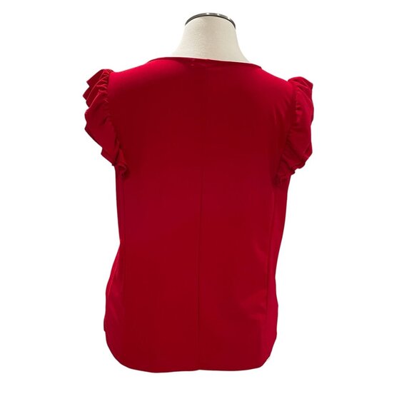 89th Madison Red Ruffle Zip Sleeveless Top 2X Career Stretch Summer Blouse - Picture 6 of 9